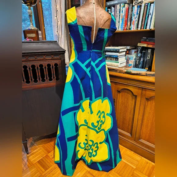 Vintage 1970s Merry Finn Floral Maxi Dress in Blue, Green, and Yellow - Picture 4 of 9